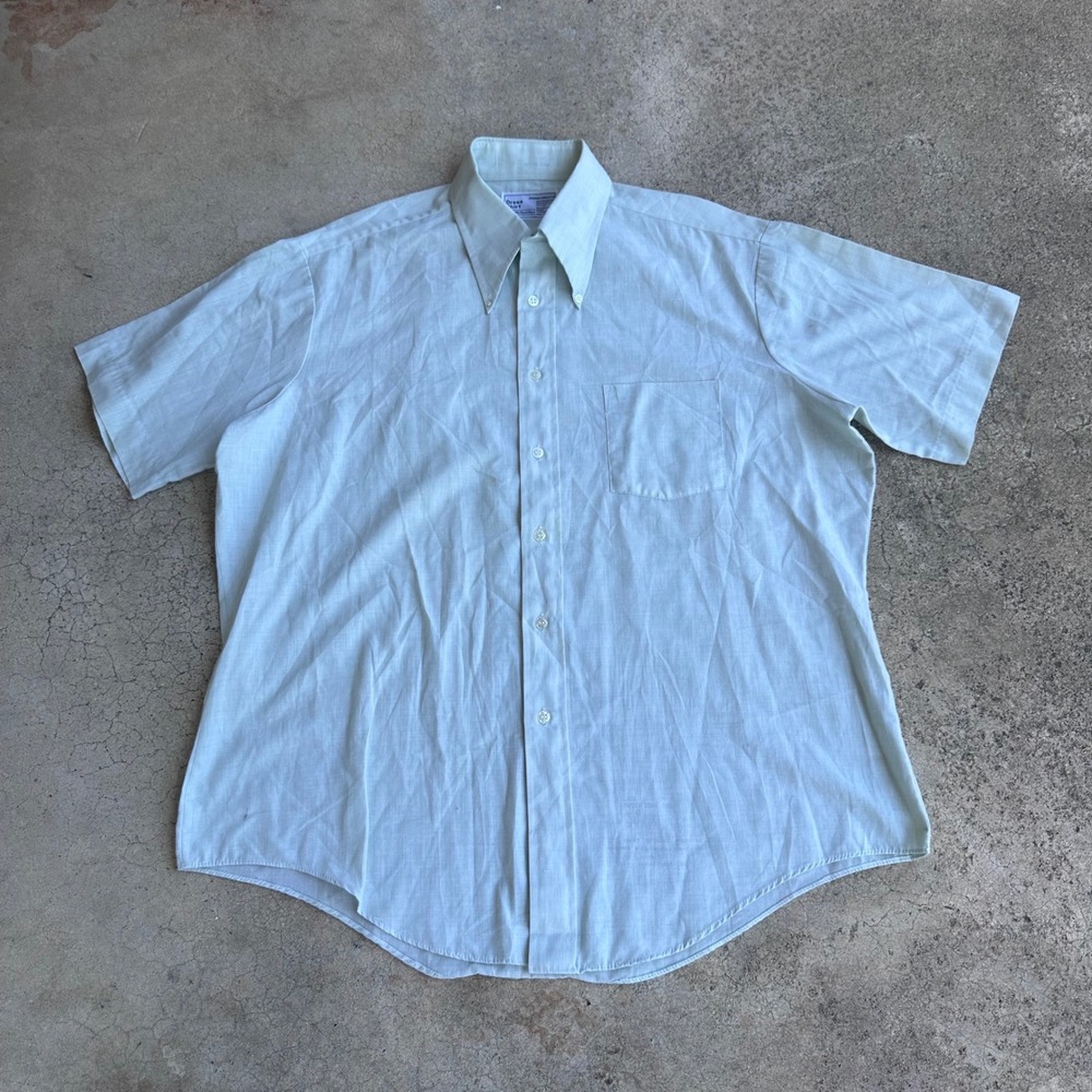 Sears Dress Shirt Mens 17 Light Green Excellent Vintage Perma-Prest Short Sleeve